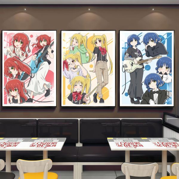 【海外代購】阿喵畫社 孤獨搖滾紅黃藍三部曲三聯 新品12K主題高清裝飾畫 