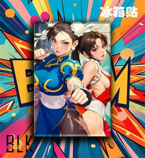 【海外代購】巴洛克 《春麗火舞》街頭霸王拳皇裝飾畫冰箱貼 