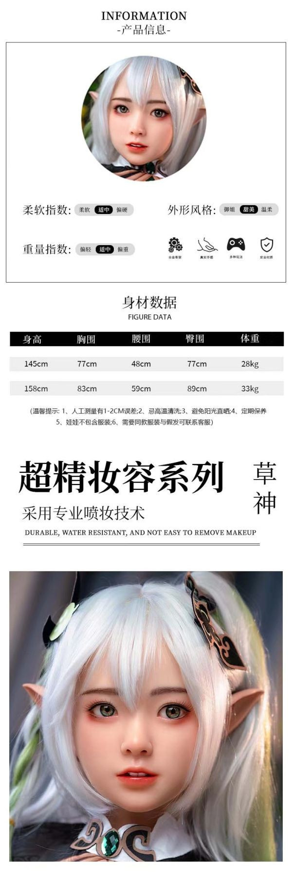 〖海外現貨〗RHB 1/1 美少女cos草神 蠟像級鉑金矽膠 可動 