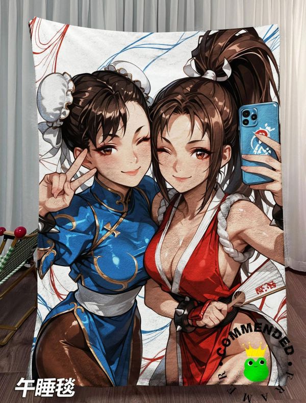 【海外代購】皇呱 《春麗不知火舞自拍》街頭霸王裝飾畫 午睡毯  地毯 