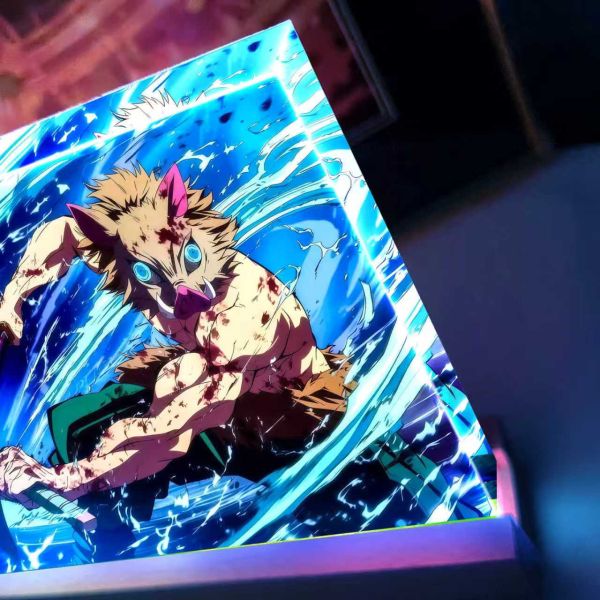 【海外代購】阿喵畫社 獸之呼吸 嘴平伊之助 23cm大號特效發光手辦架展示磚 