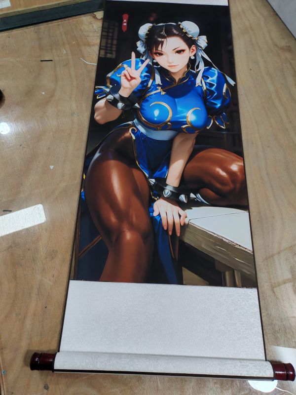 【海外代購】阿喵畫社 春麗 國風捲軸錦緞高清精裱畫 