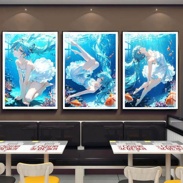 【海外代購】阿喵畫社 初音 初音未來 深海祕境三聯 新品12K主題高清裝飾畫 透明卡磚 