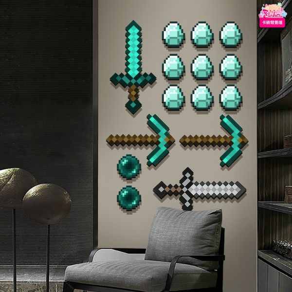 【海外代購】阿喵畫社 MC我的世界武器組合 二次元氛圍馬賽克裝飾卡磚牆