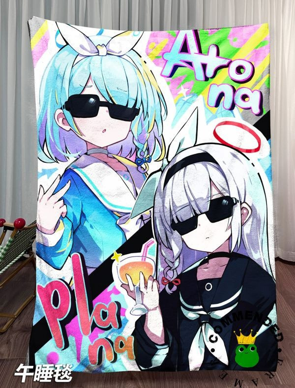 【海外代購】皇呱《蔚藍檔案AI少女》藍毛惡魔阿洛娜&黑色惡魔普拉娜裝飾畫 午睡毯 地毯 
