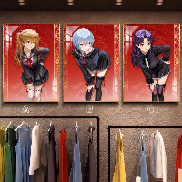 【海外代購】阿喵畫社 新年限定 馬到成功明日香綾波麗葛城三聯 Eav新品8k主題高清裝飾畫 