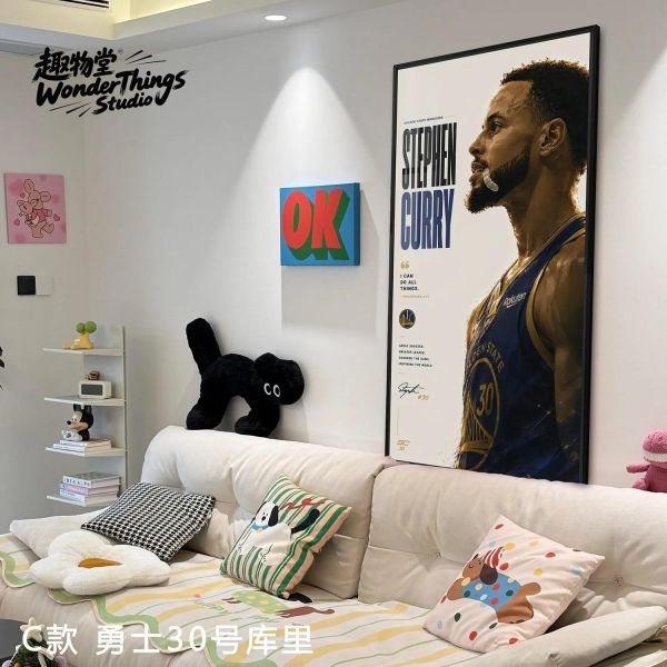 【海外代購】趣物堂《NBA球星畫報》科比詹姆斯庫裏晶瓷畫背景牆裝飾畫 