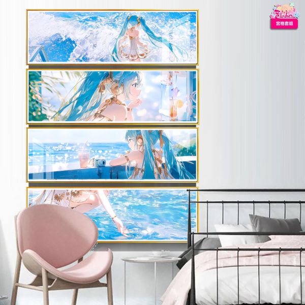 【海外代購】阿喵畫社 風之海 閒暇餘光初音未來-四幅套組 新品12K超清異形套組裝飾畫 滑鼠墊 