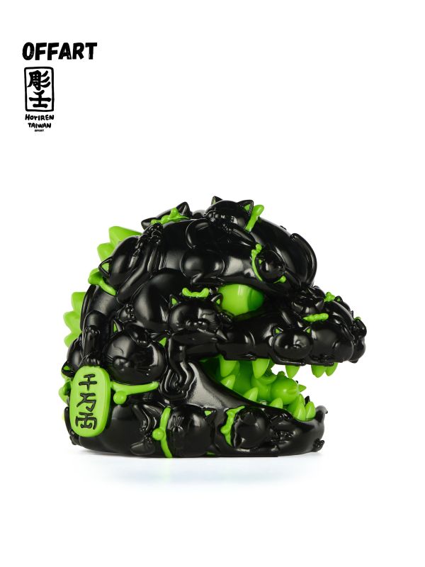 【預定】OFFART 阿壬 百貓紅蓮 Mini 迷你招財頭雕－墨翠曜夜 