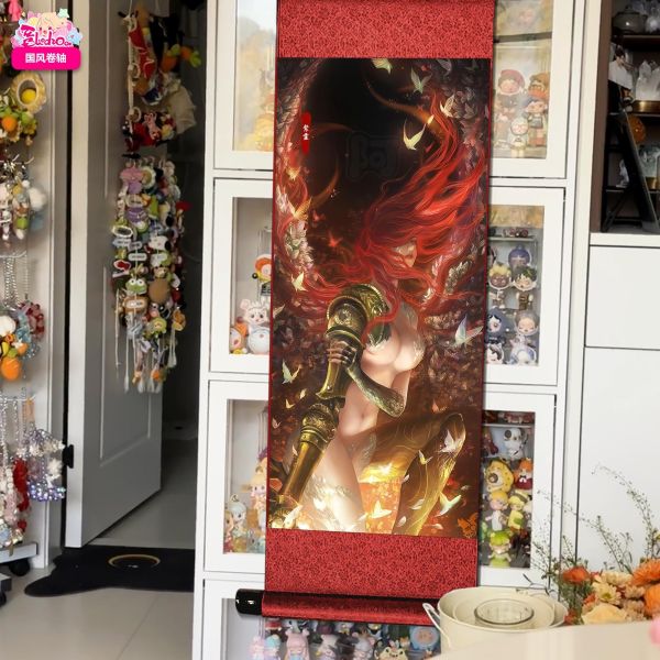 【海外代購】阿喵畫社 女武神瑪蓮妮亞 國風捲軸錦緞高清精裱畫 