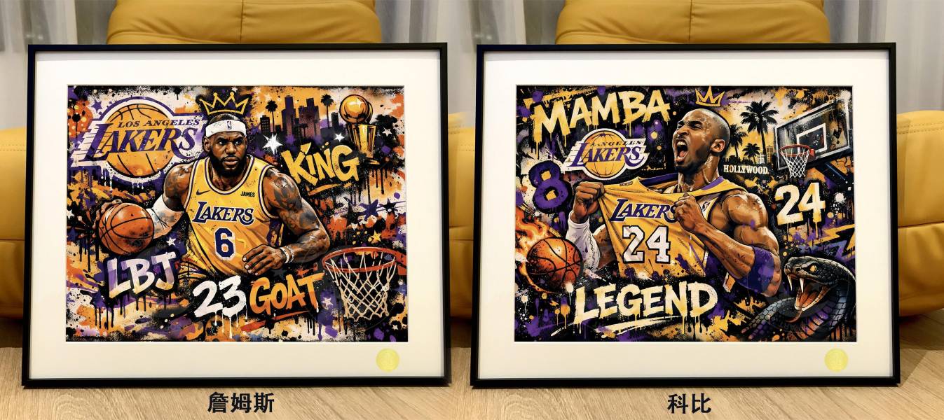 【海外代購】星空 《塗鴉風詹姆斯》NBA小皇帝洛杉磯湖人隊裝飾畫 