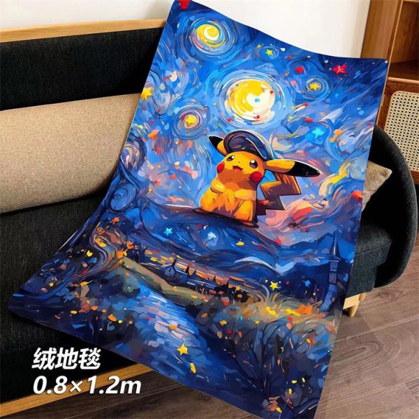 【海外代購】千鳥社 星空皮卡丘梵高 午睡毯 地毯 裝飾畫01 