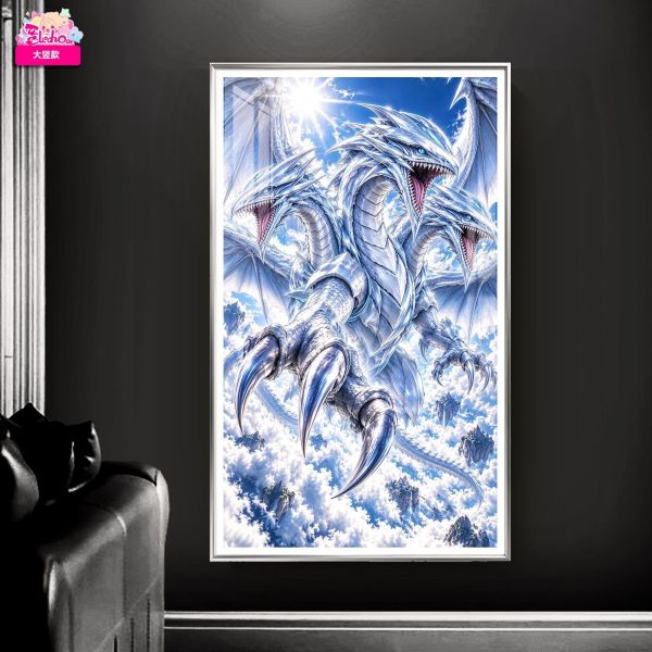 【海外代購】阿喵畫社 天空 青眼白龍大豎款 雙聯新品12K主題超清裝飾畫 