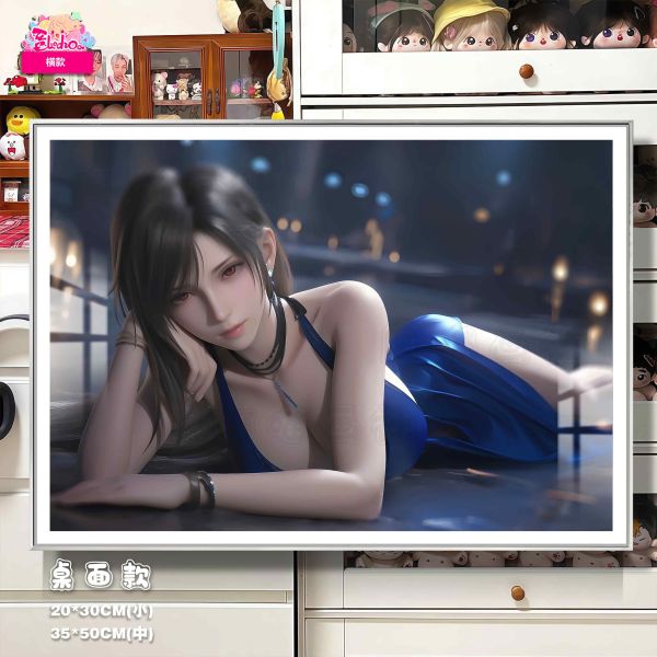 【海外代購】阿喵畫社 靜臥藍綢 禮服蒂法 8k主題高清裝飾畫 滑鼠墊 床頭地墊 冰箱貼 