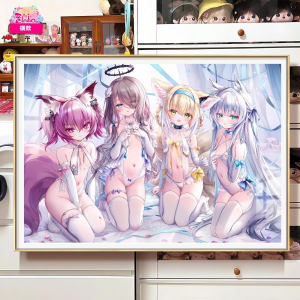 【海外代購】阿喵畫社 白絲 方舟四小隻-精裱款 展館級12k收藏超清精裱畫 畫大精裱款 午睡毛毯 冰箱貼 