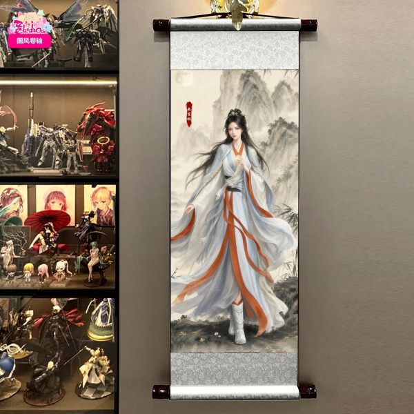 【海外代購】阿喵畫社 墨指青山 韓立南宮婉 國風捲軸錦緞高清精裱畫 