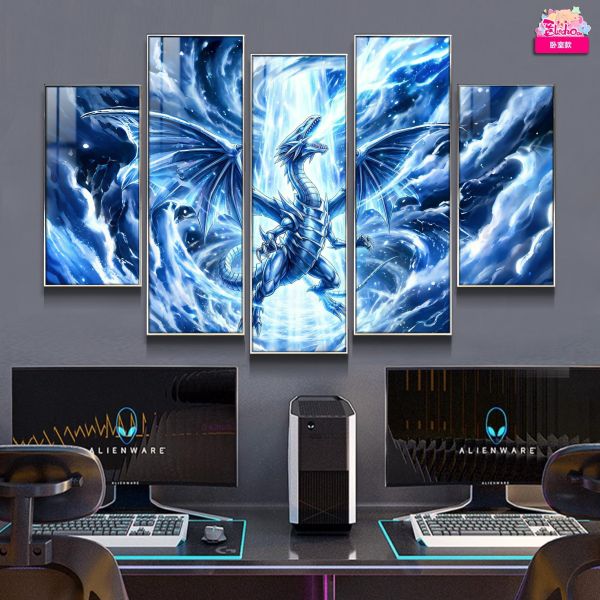 【海外代購】阿喵畫社 遊戲王 青眼白龍 蒼穹之光五幅套裝 新品異形套組裝飾畫 發光滑鼠墊 地墊 