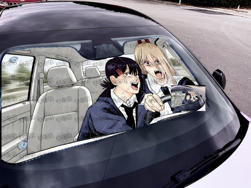 【海外代購】千鳥社 《汽車前擋遮陽－帕瓦與小紅 彩色版》二次元汽車遮陽防曬前擋開車鏈鋸人電鋸人帕瓦東山小紅血之魔人 