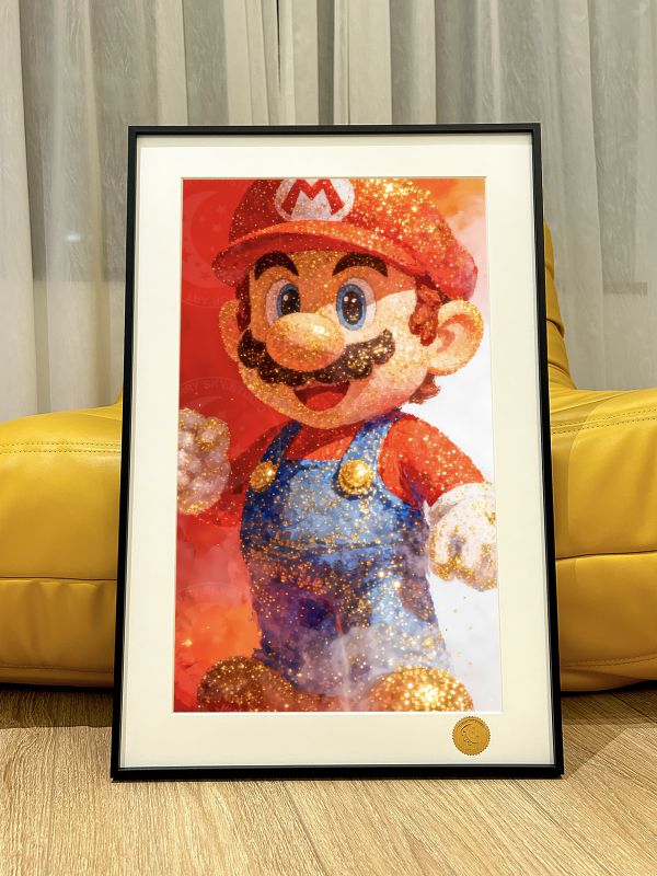 【海外代購】星空 《金色瑪利歐A/B版》馬年新年超級瑪莉超級馬力歐兄弟馬年新年Mario碧姬動漫裝飾畫 