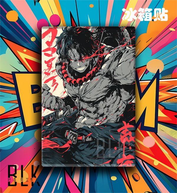 【海外代購】巴洛克 《國風艾斯》路飛薩博羅傑燒燒果實Ace海賊王onepiece動漫裝飾畫冰箱貼 