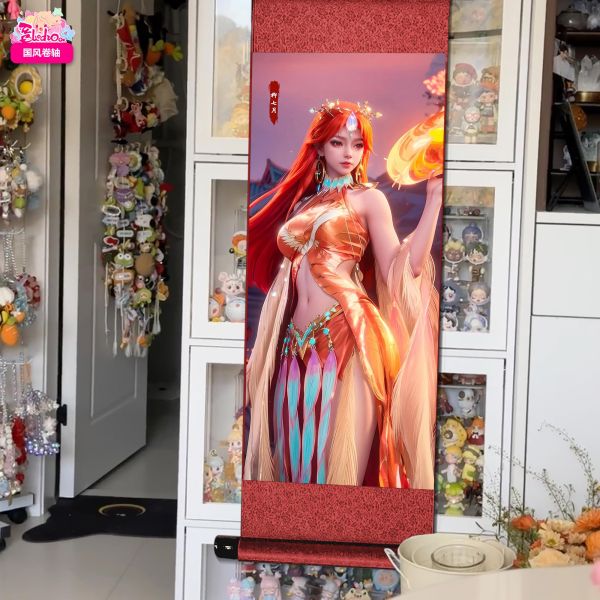 【海外代購】阿喵畫社 柳七月 國風捲軸錦緞高清精裱畫 