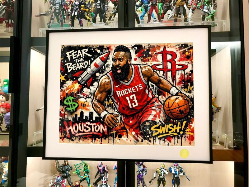 【海外代購】星空《塗鴉風哈登》火箭隊大鬍子NBA登哥裝飾畫 