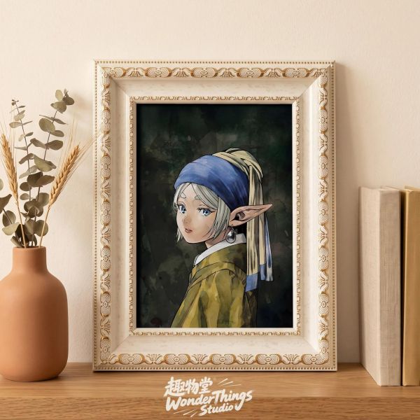 【海外代購】趣物堂 《戴珍珠耳環的芙莉蓮》肌理油畫 