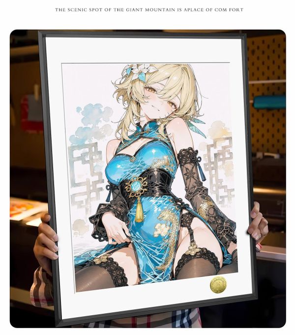 【海外代購】皇呱 《青璃龍螢》 原神螢藍金龍紋旗袍同人周邊裝飾畫 午睡毯  地毯 
