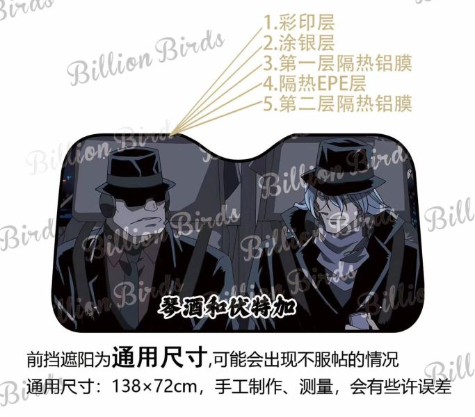 【海外代購】千鳥社 《汽車前擋遮陽—琴酒》 名偵探柯南黑衣組織琴酒二次元汽車遮陽防曬 