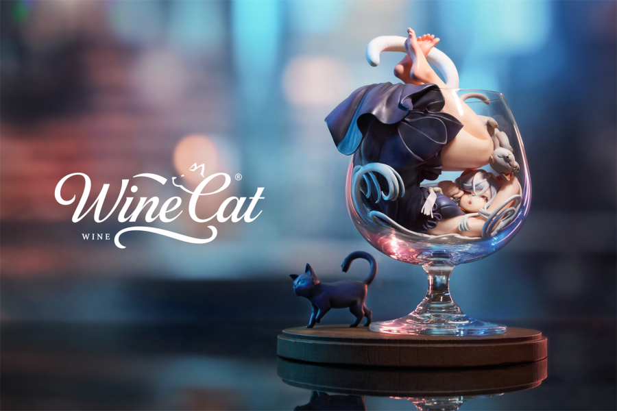 【預定】WeArtDoing WAD 杯中猫女-银月 & 绯夜 Wine Cat-Blue & Red 