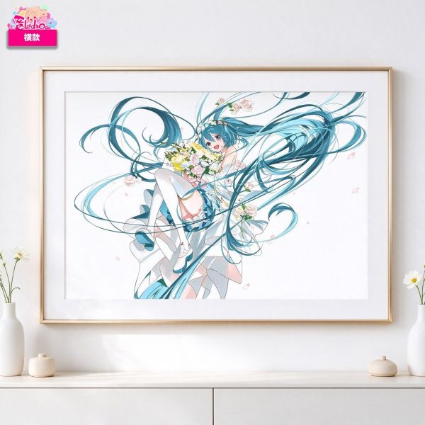 【海外代購】阿喵畫社 世界曲線 花海花嫁初音未來 展館級12k收藏超清精裱畫 床頭地墊 滑鼠墊 
