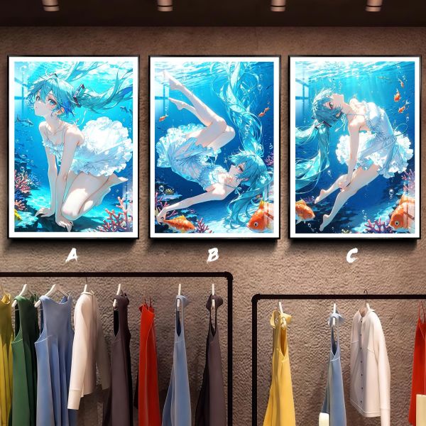 【海外代購】阿喵畫社 初音 初音未來 深海祕境三聯 新品12K主題高清裝飾畫 透明卡磚 