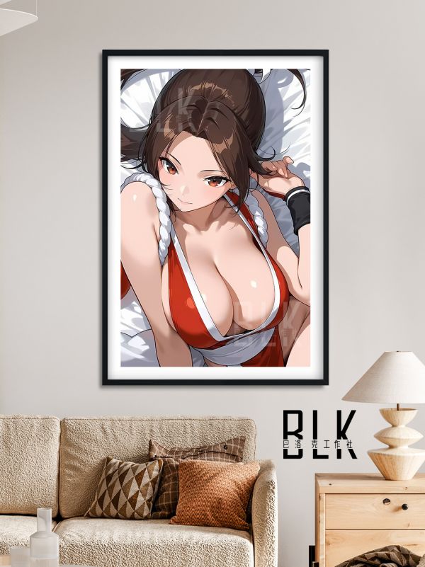 【海外代購】巴洛克 紅衣不知火舞拳皇餓狼傳說Mai Shiranui扇子女遊戲動漫裝飾畫/冰箱貼 