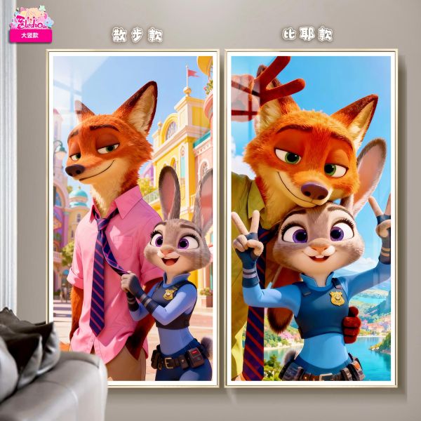 【海外代購】阿喵畫社 瘋狂動物城尼克與朱迪大豎款 8k大豎氛圍高清裝飾畫 
