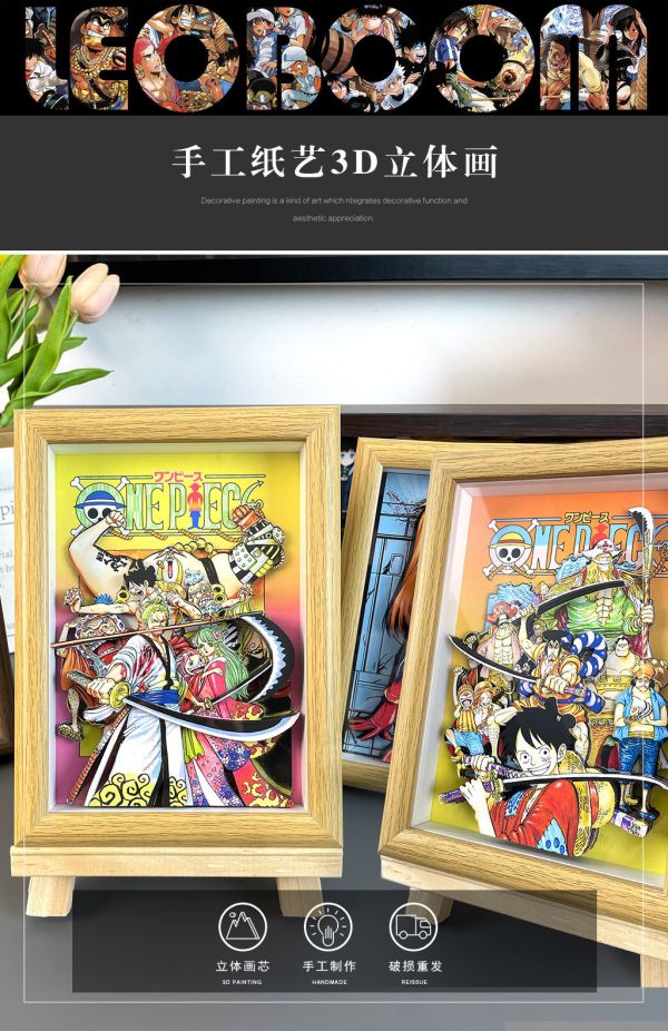 【海外代購】萌萌匠 ONE PIECE海賊王草帽團路飛扉頁大媽鬍子立體畫擺台 