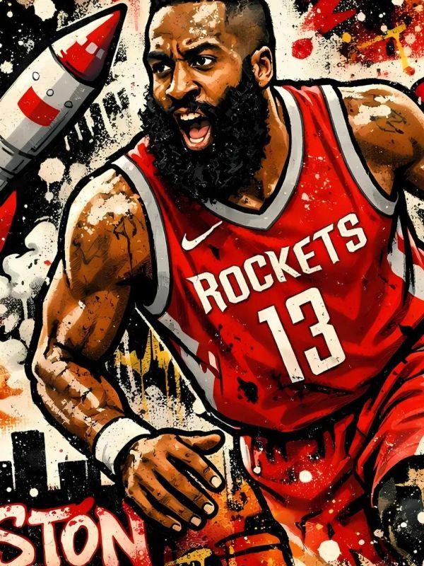 【海外代購】星空《塗鴉風哈登》火箭隊大鬍子NBA登哥裝飾畫 