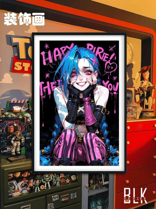 【海外代購】巴洛克《粉色金克斯》LOL暴走蘿莉爆爆雙城之戰裝飾畫冰箱貼 