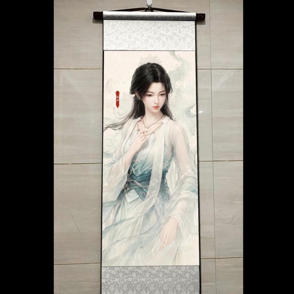 【海外代購】阿喵畫社 國色天香 宋玉仙子 國風捲軸錦緞高清精裱畫 