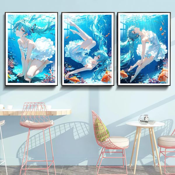 【海外代購】阿喵畫社 初音 初音未來 深海祕境三聯 新品12K主題高清裝飾畫 透明卡磚 