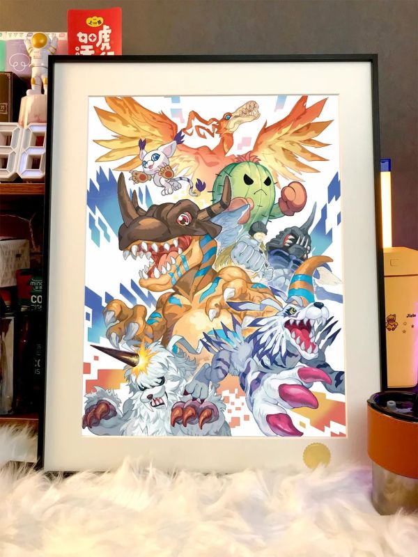 【海外代購】星空 《數碼寶貝成熟期》天使獸加魯魯獸暴龍獸裝飾畫 