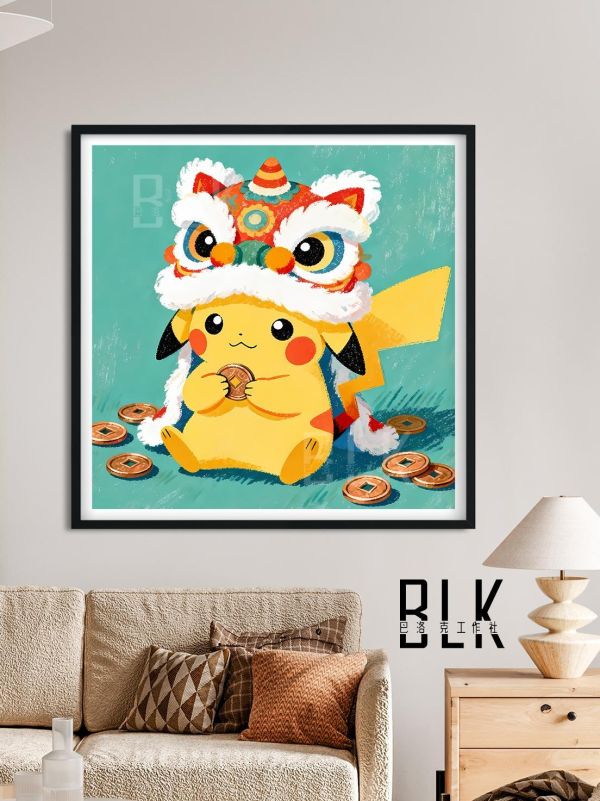 【海外代購】巴洛克  《新年皮卡丘》新年馬年寵物小精靈裝飾畫冰箱貼 