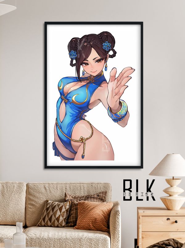 【海外代購】巴洛克《花之春麗》街頭霸王Chun-Li遊戲卡普空動漫裝飾畫冰箱貼 