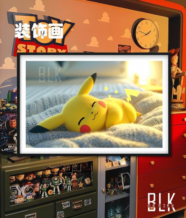 【海外代購】巴洛克 《睡眠皮卡丘》寵物小精靈耿鬼噴火龍寶可夢神奇寶貝小智動漫裝飾畫冰箱貼 