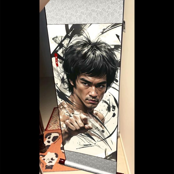 【海外代購】阿喵畫社 墨染 李小龍 國風捲軸錦緞高清精裱畫】 