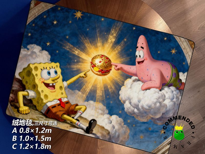 【海外代購】皇呱 《創造蟹黃堡》 海綿寶寶米開朗基羅名畫創造蟹黃堡週邊裝飾畫 午睡毯 地毯 