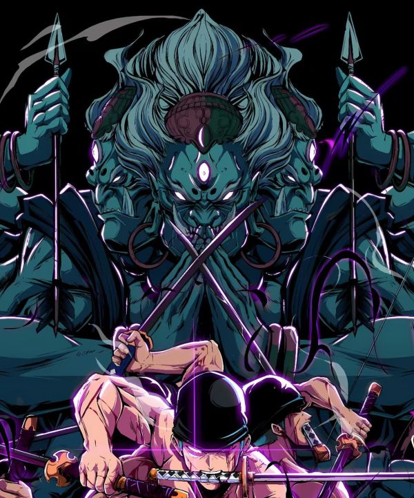 【海外代購】H2 《九刀流索隆》海賊王鬼氣阿修羅索隆閻魔裝飾畫 