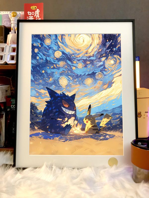 【海外代購】星空 《耿鬼皮卡丘》寶可夢神奇寶貝寵物小精靈動畫二次元裝飾畫 