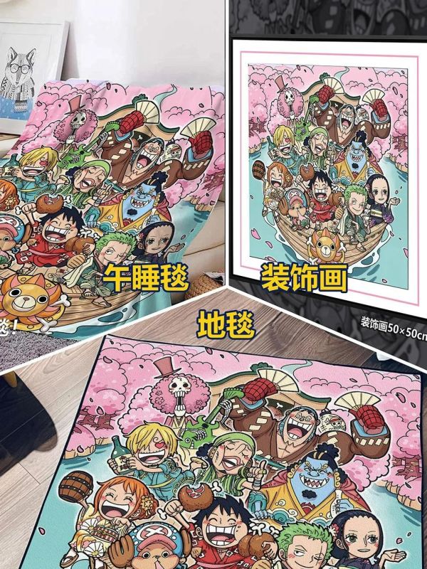 【海外代購】千鳥社 《草帽團-和風賞櫻》海賊王和之國櫻花午睡毯地毯裝飾畫 