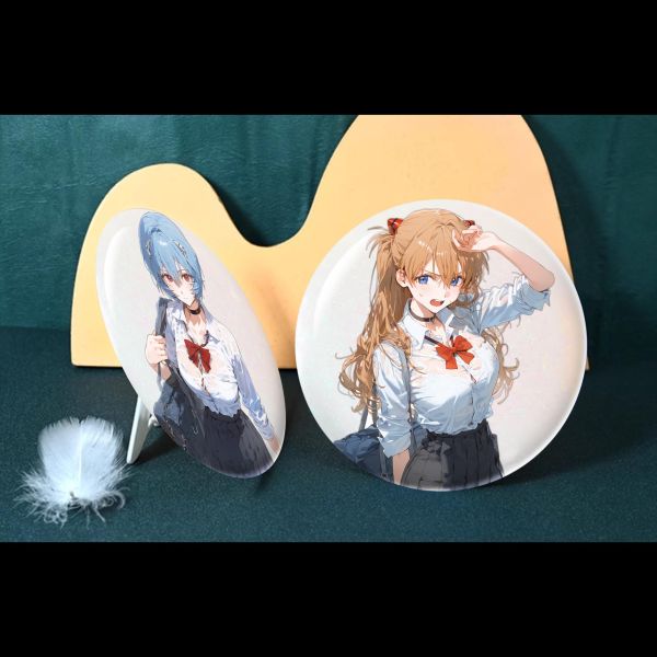 【海外代購】阿喵畫社 綾波麗明日香組合 16cm雙閃幻彩特大徽章桌面擺飾 