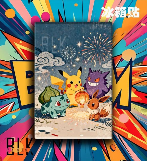 【海外代購】巴洛克 《煙火小精靈》Pikachu伊布皮卡丘耿鬼寶可夢神奇寶貝禦三家小智裝飾畫冰箱貼 